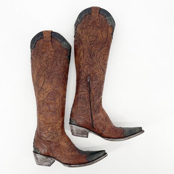 Old Gringo Rebeca Mayra Women’s 6 Brass Black Tall Pointed Toe Cowgirl Boots - Picture 3 of 11